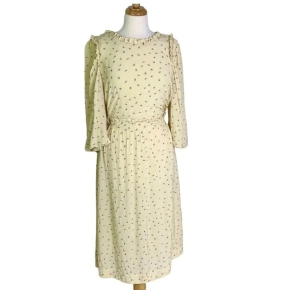 NEW Munthe Curtis Open Back Embroidered Floral Midi Dress Pale Yellow Size 8 - Picture 6 of 14